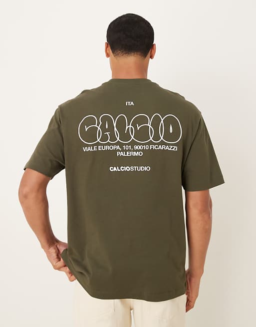 ASOS DESIGN relaxed t-shirt with back print in khaki