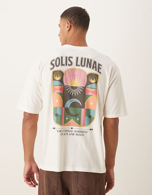 ASOS DESIGN relaxed t-shirt with celestial graphic in cream