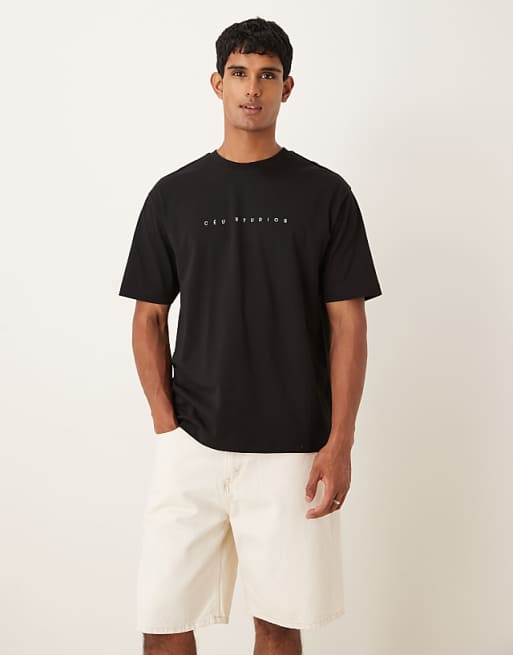 ASOS DESIGN relaxed t-shirt with chest print in black