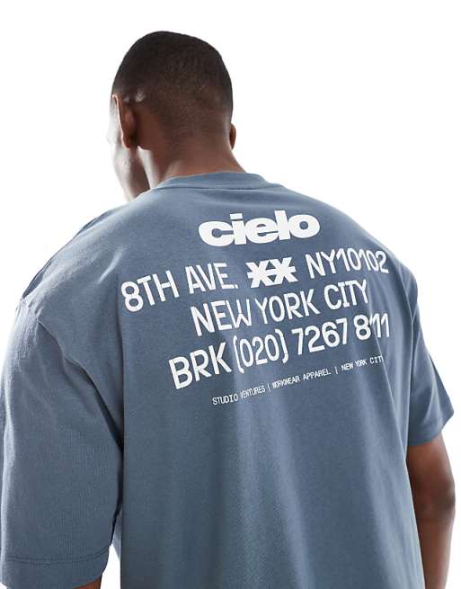 ASOS DESIGN relaxed t-shirt with cielo graphic in dark grey