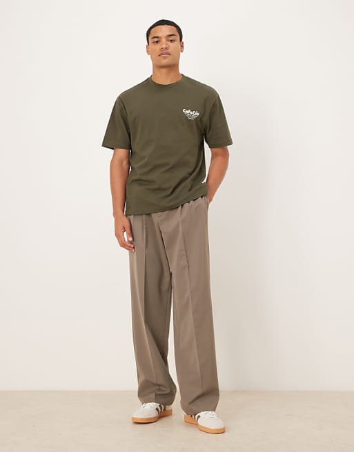 ASOS DESIGN Relaxed T-shirt With Coffee Print In Khaki