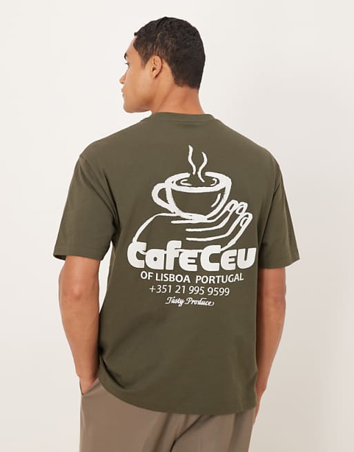 ASOS DESIGN relaxed t-shirt with coffee print in khaki