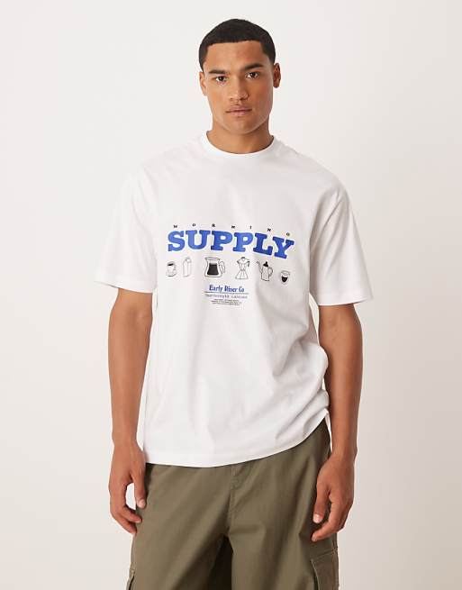 ASOS DESIGN relaxed t-shirt with coffee shop print in white