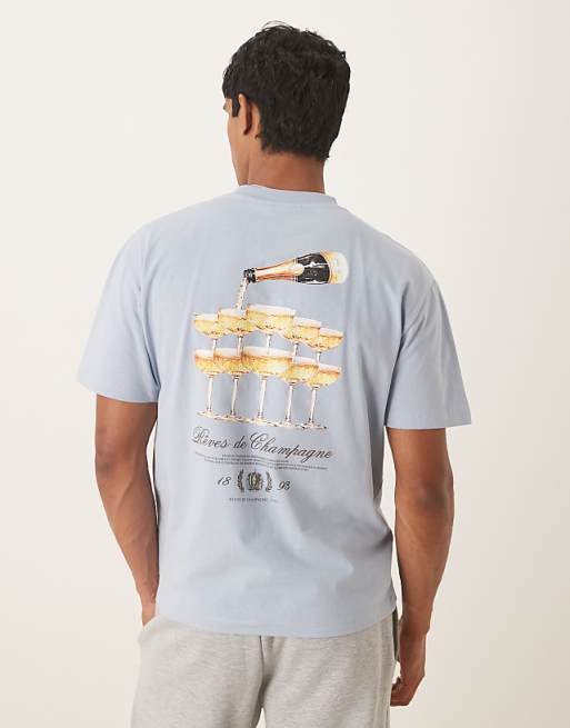 ASOS DESIGN relaxed t-shirt with drinks graphic in light blue