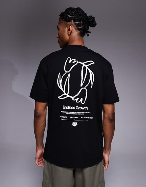 ASOS DESIGN relaxed t-shirt with floral and text graphic in black