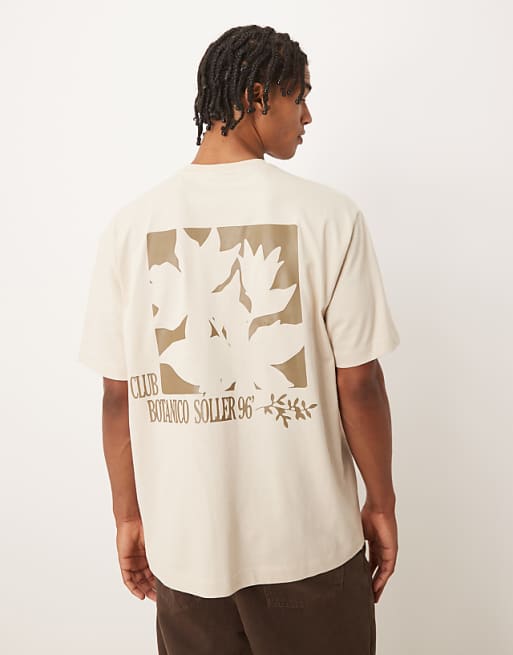 ASOS DESIGN relaxed t-shirt with floral back print in off white