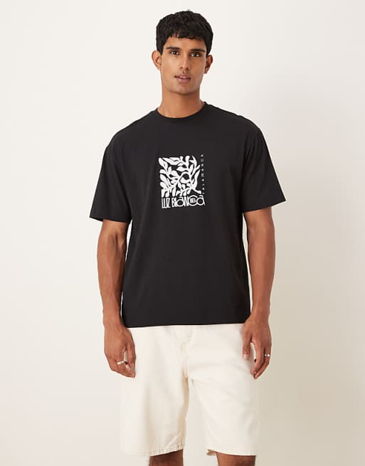 ASOS DESIGN relaxed t-shirt with floral chest print in black