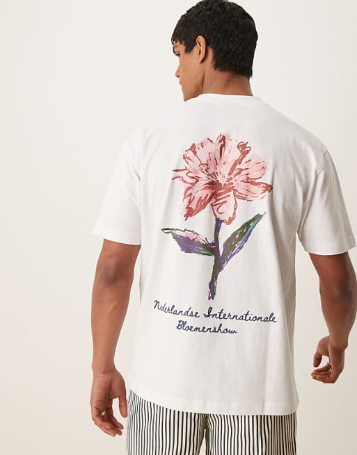 ASOS DESIGN relaxed t-shirt with floral graphic in white