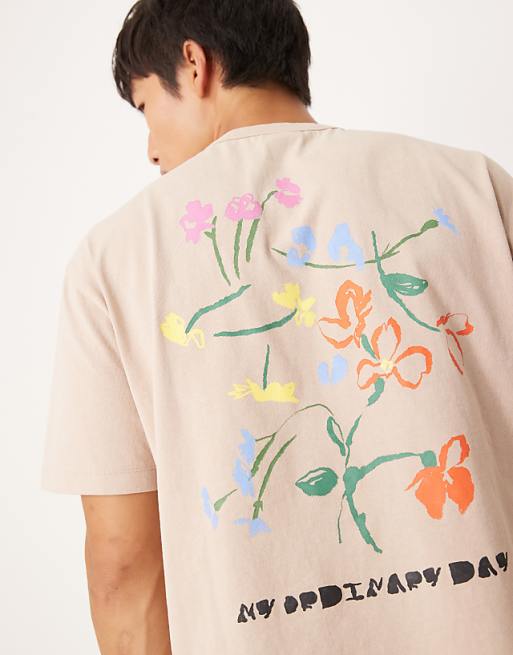 ASOS DESIGN Relaxed T-shirt With Flower Graphic In Neutral