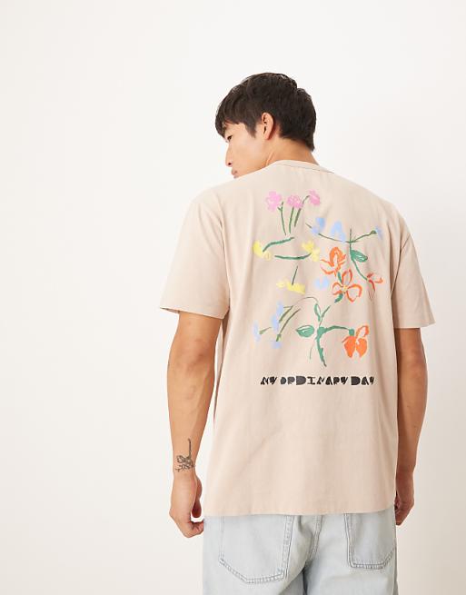 ASOS DESIGN relaxed t-shirt with flower graphic in neutral