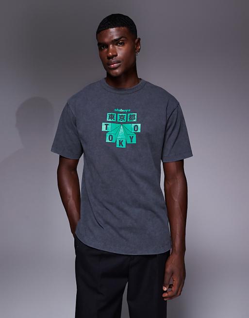 ASOS DESIGN relaxed t-shirt with high build city print in washed black