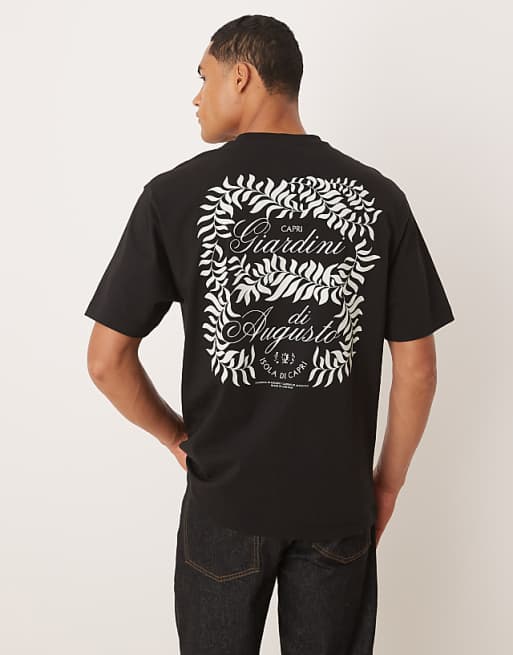 ASOS DESIGN relaxed t-shirt with leaf print in black