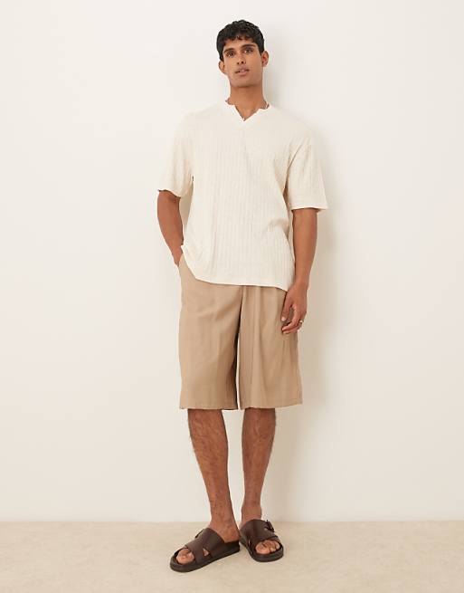 ASOS DESIGN Relaxed T-shirt With Notch Detail In Beige