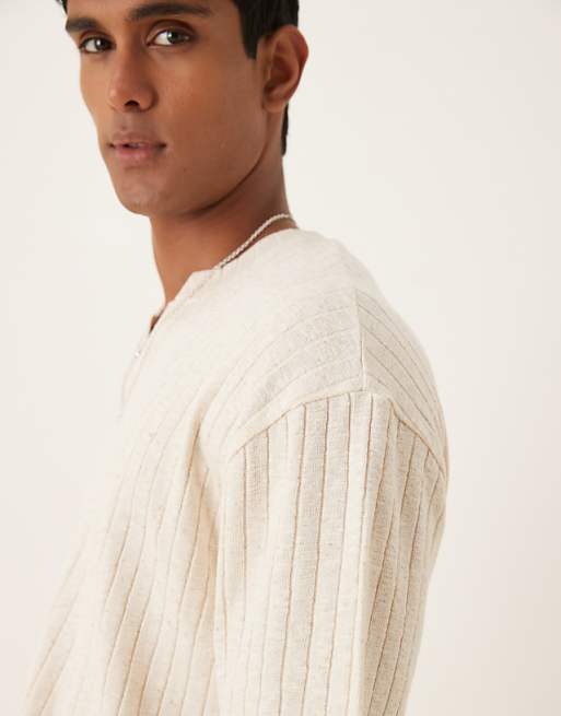 ASOS DESIGN Relaxed T-shirt With Notch Detail In Beige
