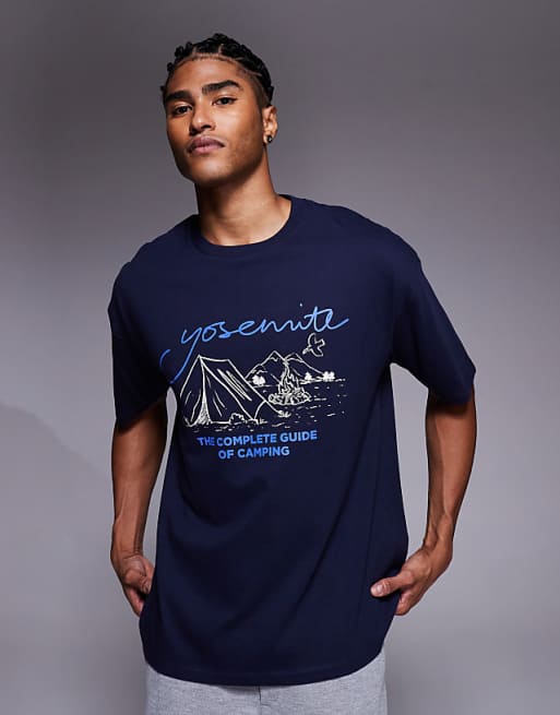 ASOS DESIGN relaxed t-shirt with scenic graphic in navy