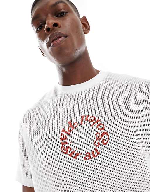 ASOS DESIGN Relaxed T-shirt With Soleil Graphic In Off White Cotton Mesh