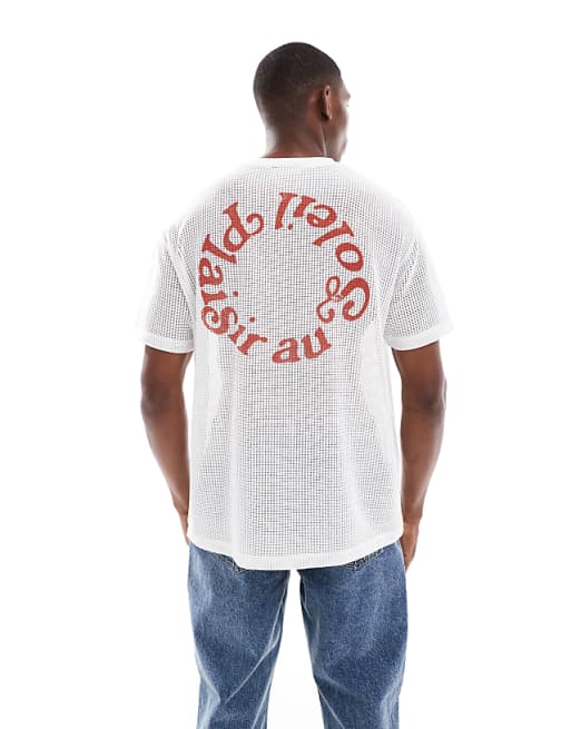 ASOS DESIGN Relaxed T-shirt With Soleil Graphic In Off White Cotton Mesh