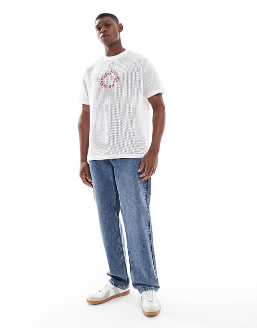 ASOS DESIGN Relaxed T-shirt With Soleil Graphic In Off White Cotton Mesh