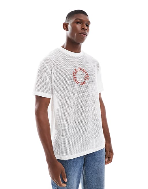 ASOS DESIGN relaxed t-shirt with soleil graphic in off white cotton mesh