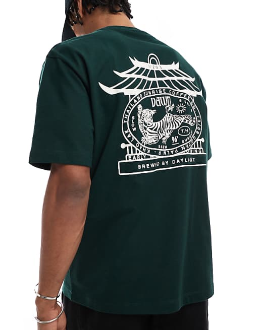 ASOS DESIGN Relaxed T-shirt With Souvenir Graphic In Dark Green