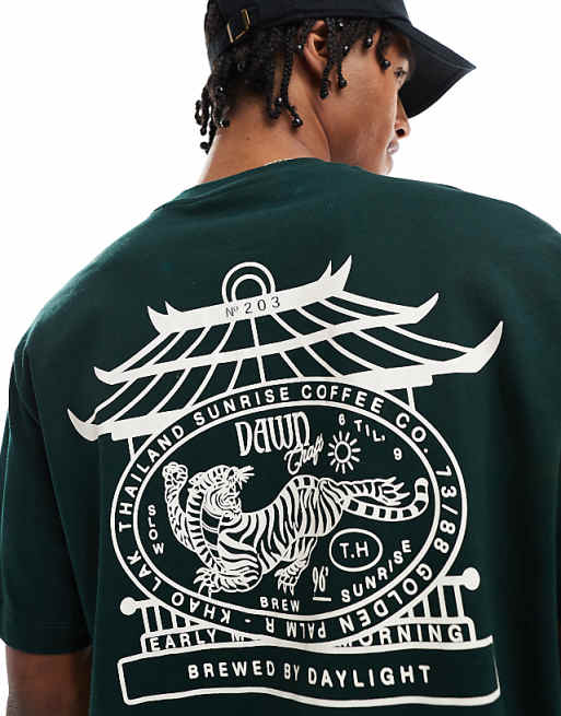 ASOS DESIGN relaxed t-shirt with souvenir graphic in dark green