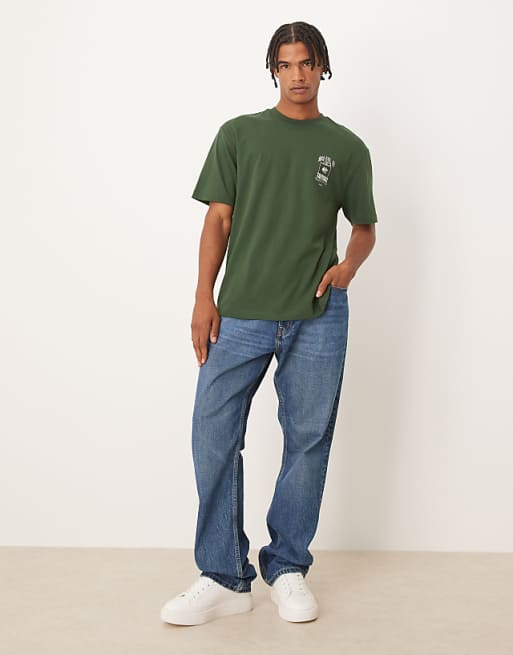 ASOS DESIGN Relaxed T-shirt With Souvenir Print In Dark Green