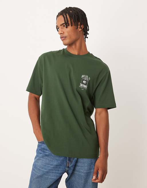ASOS DESIGN Relaxed T-shirt With Souvenir Print In Dark Green