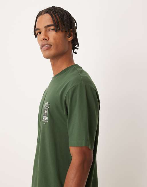 ASOS DESIGN Relaxed T-shirt With Souvenir Print In Dark Green