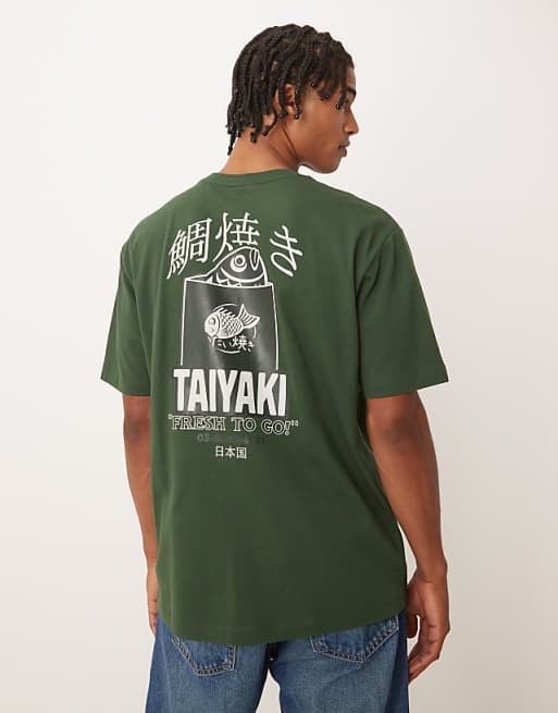 ASOS DESIGN relaxed t-shirt with souvenir print in dark green
