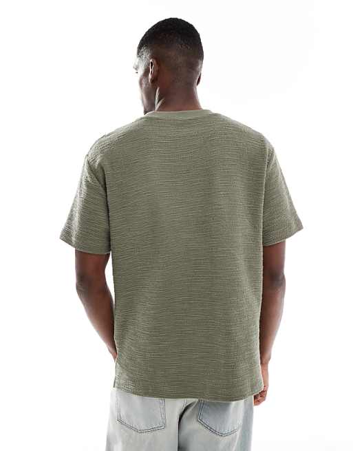 ASOS DESIGN Relaxed T-shirt With Split Hem In Khaki Boucle