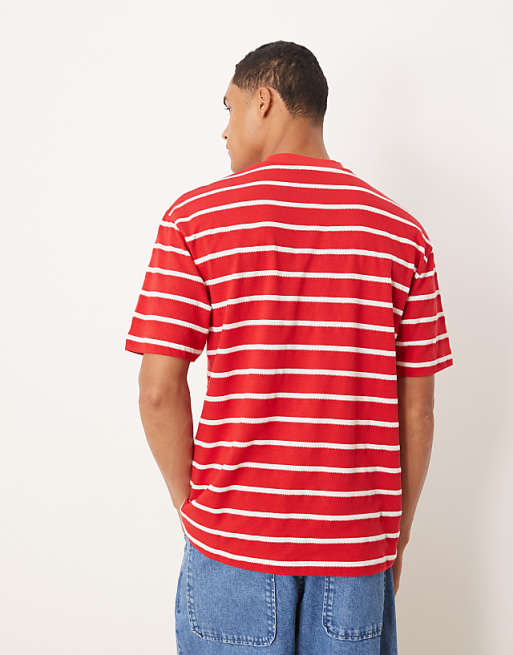 ASOS DESIGN Relaxed T-shirt With Sports Graphic In Red And White Stripe