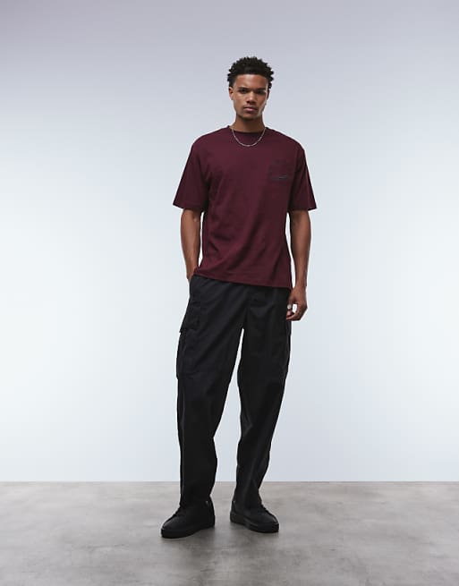 ASOS DESIGN Relaxed T-shirt With Street Graphic And Embroidery In Burgundy