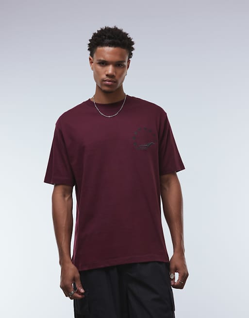ASOS DESIGN Relaxed T-shirt With Street Graphic And Embroidery In Burgundy