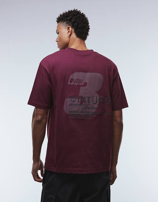 ASOS DESIGN relaxed t-shirt with street graphic and embroidery in burgundy