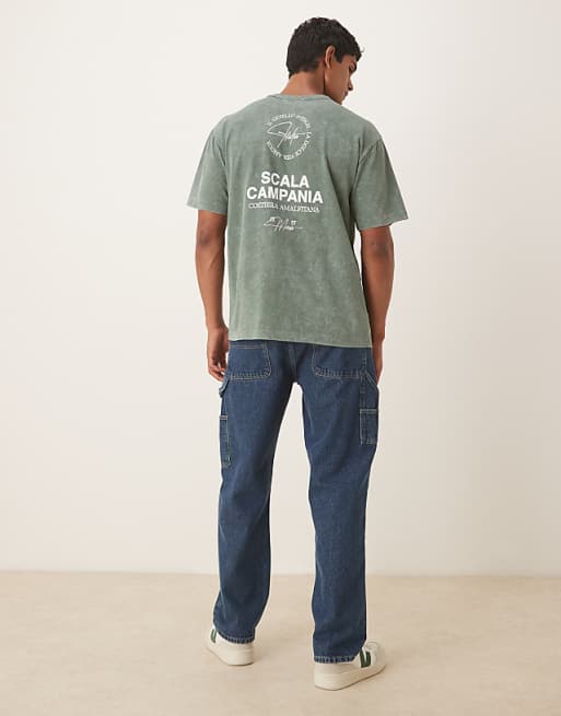 ASOS DESIGN Relaxed T-shirt With Text Graphic In Washed Khaki