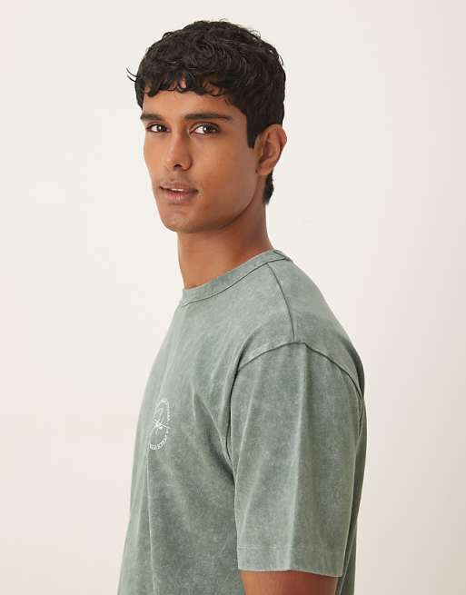 ASOS DESIGN Relaxed T-shirt With Text Graphic In Washed Khaki
