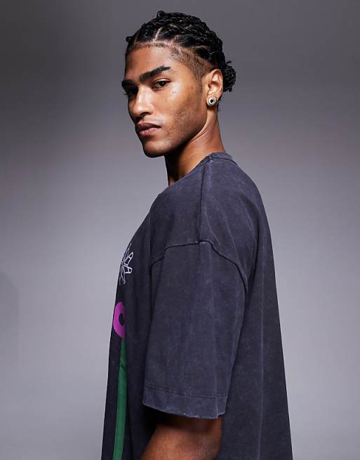 ASOS DESIGN Relaxed T-shirt With Text Graphic In Washed Black