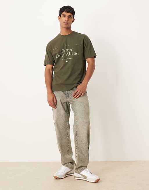 ASOS DESIGN Relaxed T-shirt With Text Print In Green