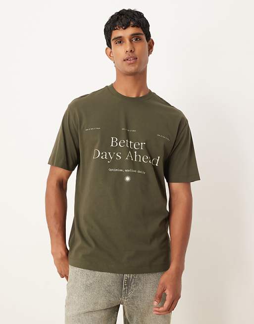 ASOS DESIGN relaxed t-shirt with text print in green