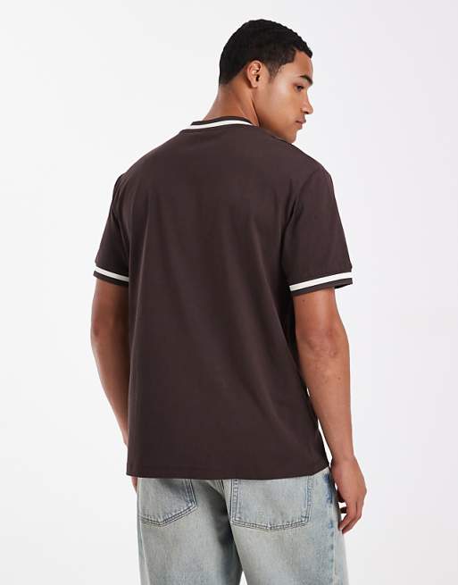 ASOS DESIGN Relaxed T-shirt With Tipping Detail And Embroidered Graphic In Brown
