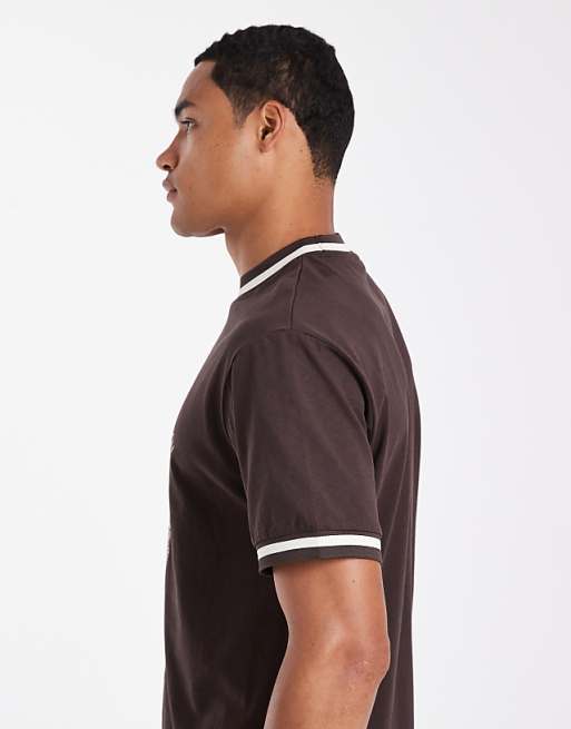 ASOS DESIGN Relaxed T-shirt With Tipping Detail And Embroidered Graphic In Brown