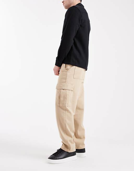 ASOS DESIGN Relaxed Tapered Cargo Trousers In Beige