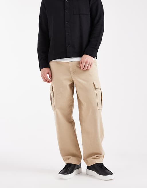 ASOS DESIGN relaxed tapered cargo trousers in beige