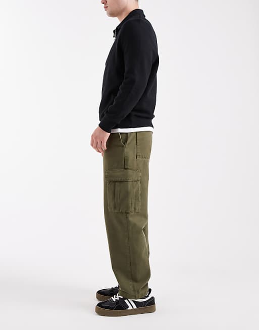 ASOS DESIGN Relaxed Tapered Cargo Trousers In Khaki