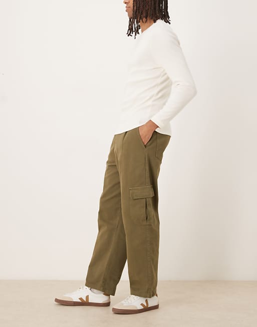 ASOS DESIGN Relaxed Tapered Cargo Trousers In Khaki With Pleats