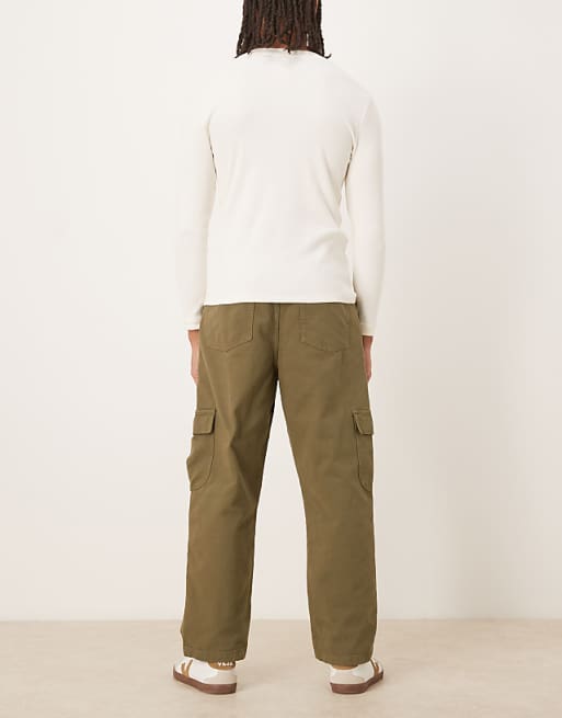 ASOS DESIGN Relaxed Tapered Cargo Trousers In Khaki With Pleats