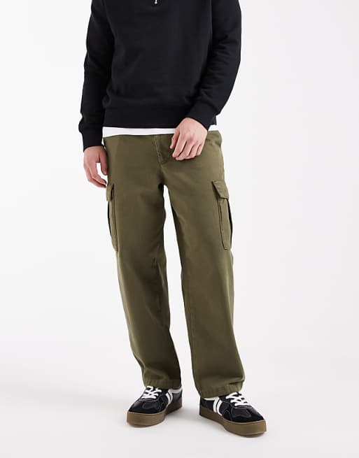 ASOS DESIGN relaxed tapered cargo trousers in khaki