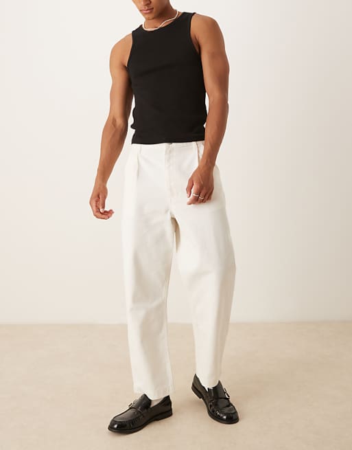 ASOS DESIGN relaxed tapered jeans in ecru
