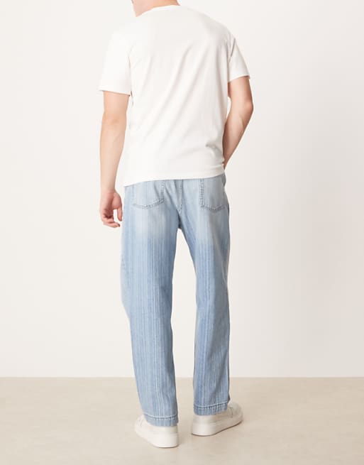 ASOS DESIGN Relaxed Tapered Jeans In Light Wash Blue With Stripe Print
