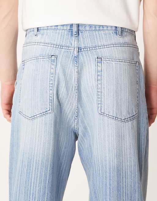 ASOS DESIGN Relaxed Tapered Jeans In Light Wash Blue With Stripe Print
